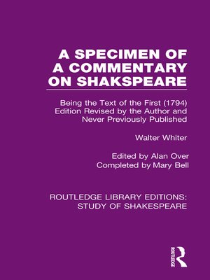 cover image of A Specimen of a Commentary on Shakspeare